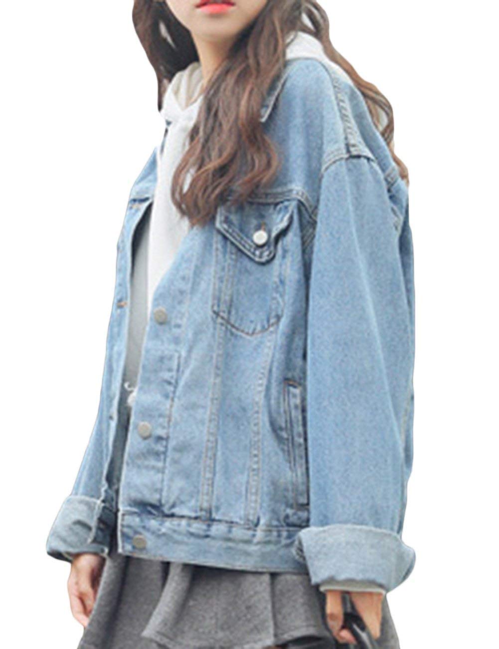 Huixin Kurtka dżinsowa damska vintage moda luźny chłopak styl denim płaszcz długi retro rękaw klapa wypoczynek elegancka wiosna jesień kurtka dżinsowa odzież wierzchnia