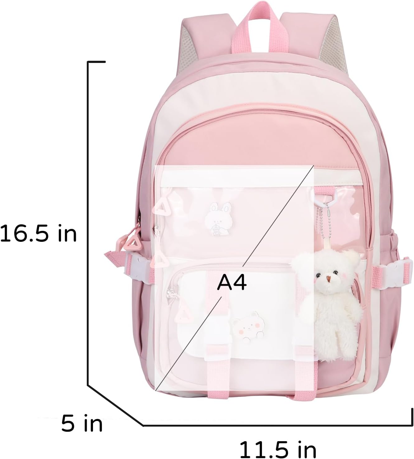 Phaoullzon Kawaii Backpack for Girls School Bookbag Cute Anime Backpacks with Pins and Pendant - Image 4