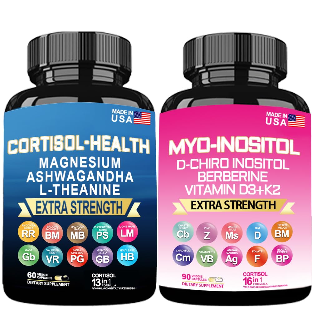 Soothe & Smooth Bundle Cortisol and Myo-Inositol Multivitamin Combo, All-in-One Supplement with Extra Strength Ingredients.