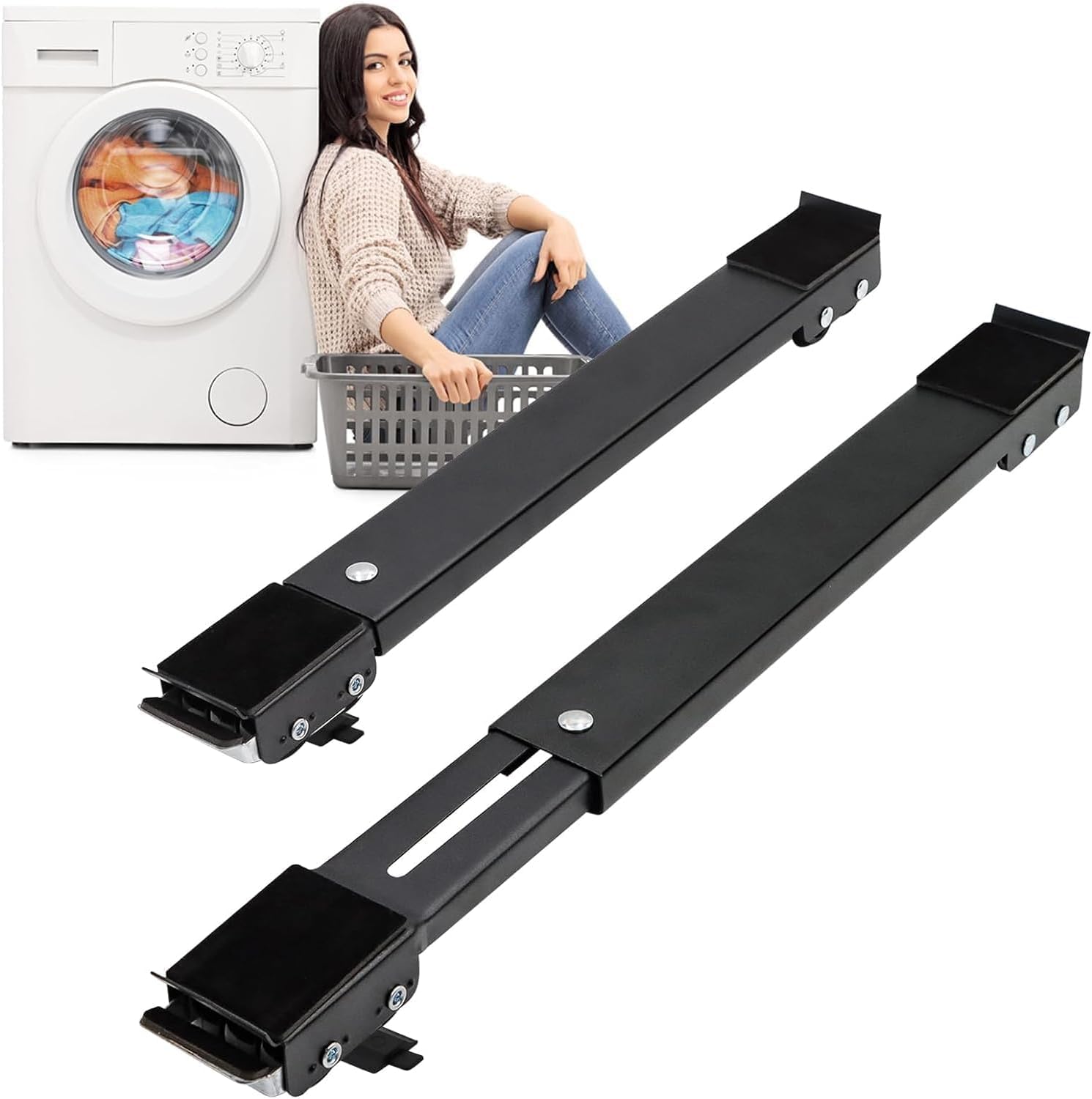 YU WELL Furniture Dolly Mobile Roller, Extendable Appliance Rollers Mobile Washing Machine Base, Fridge Stand Moving Cart for Washing Machines, Refrigerators, Dryers, Dishwashers (Black, Adjustable)