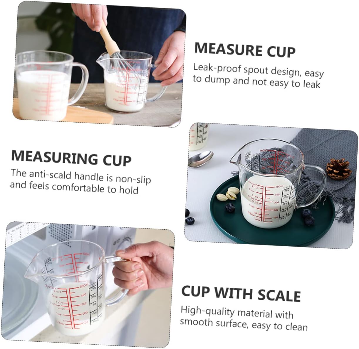 PRETYZOOM 1 PC Glass Measuring Cup with Clear Scale Practical Milk Cup Tool for Accurate Measurements for Baking Coffee Shops and Home Use Assorted Colors