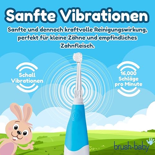 Miniatura 12 de brush-baby - Cepillo de dientes eléctrico BabySonic Blue, 0-36 meses - Cepillo de dientes suave y suave para encías sensibles y dientes nuevos - con