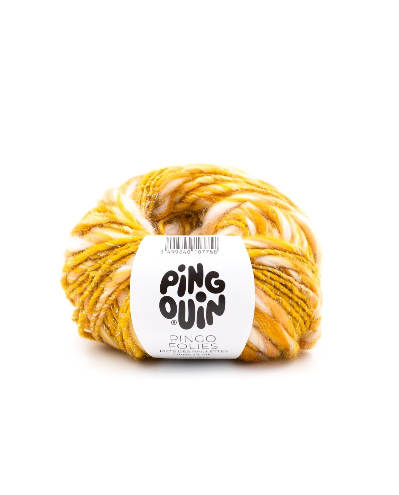Pingouin - Pelote de Laine Pingo Folies - Laine à Crocheter et à Tricoter - 15% LAINE,​9% ALPAGA,​72% ACRYLIQUE,​1% POLYAMIDE,​3% POLYESTER - Aiguille n°6 - Couleur JAUNE