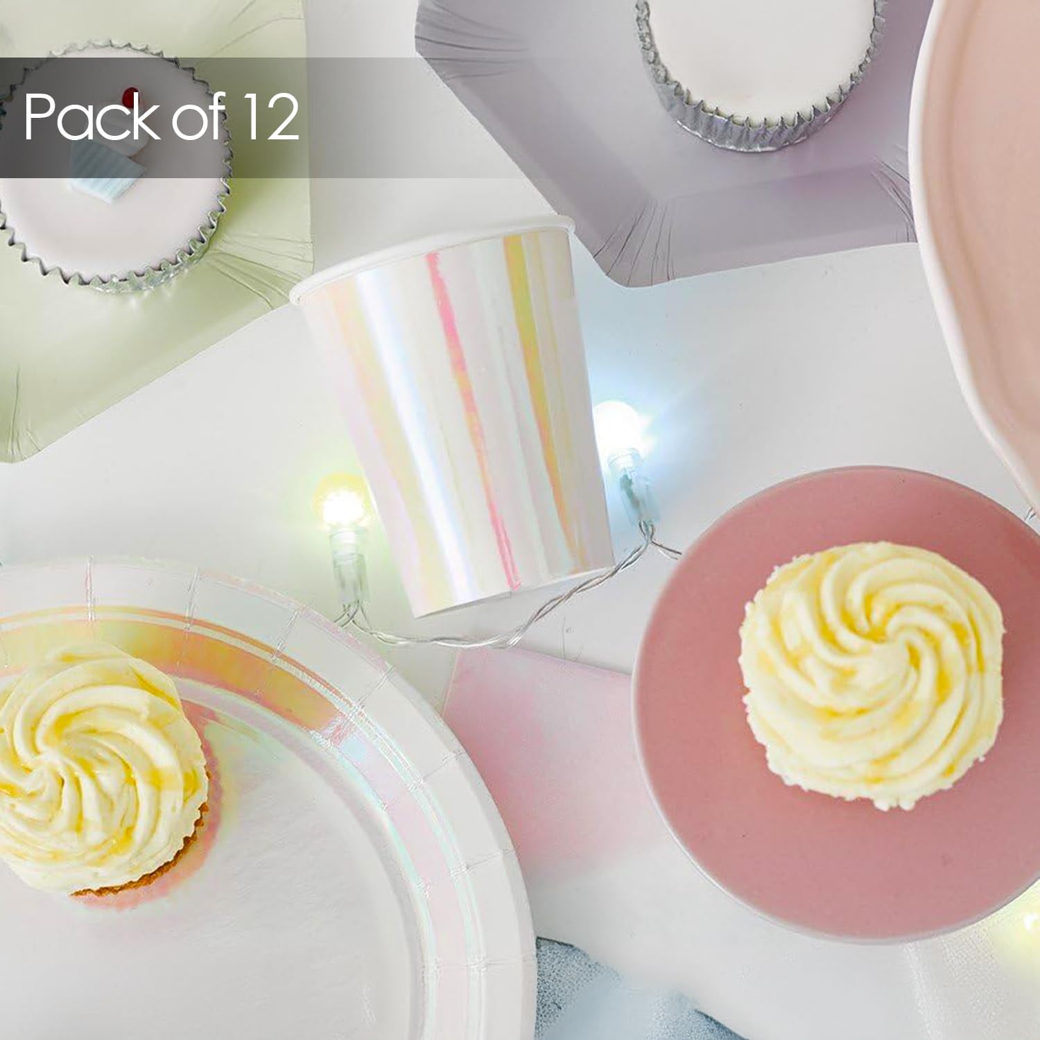 Talking Tables 12 x 7oz Iridescent Disposable Paper Cups Birthday Party Cups with Pastel Design for Unicorn Birthday, Bridal Shower, Easter, Baby Shower, Tea Parties 3.5in