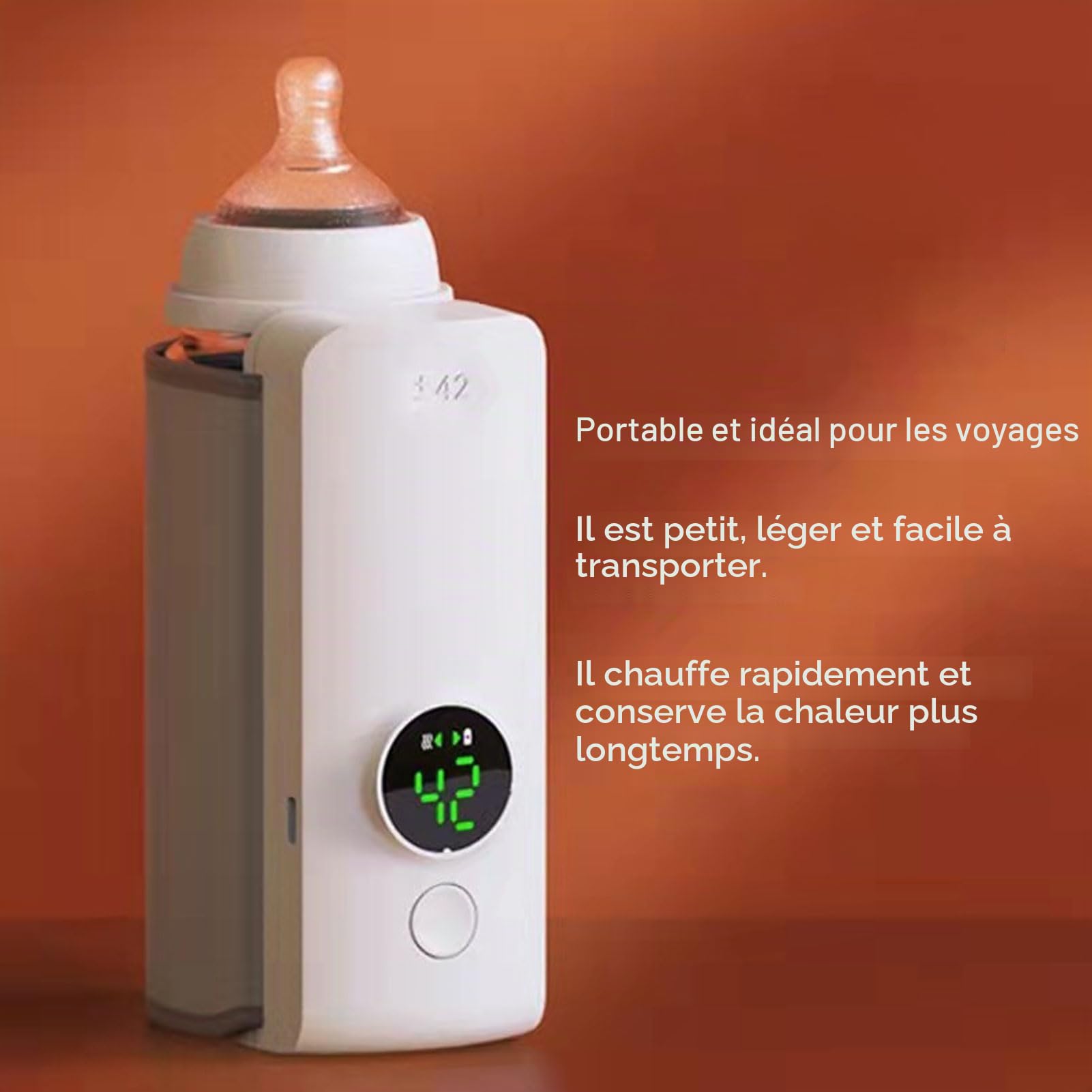 Chauffe-biberon Portable pour Voyage, Chauffe-Lait à Chauffage Rapide avec Contrôle Précis de la Température, Batterie de Grande capacité 6000 MAh, Manchon Chauffe-Lait pour Voyage