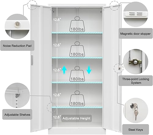 Miniatura 4 de TaskStorz Armario SnapIt de acero, gabinete de almacenamiento de metal de 71 pulgadas con puertas de bloqueo y estantes ajustables, armario de