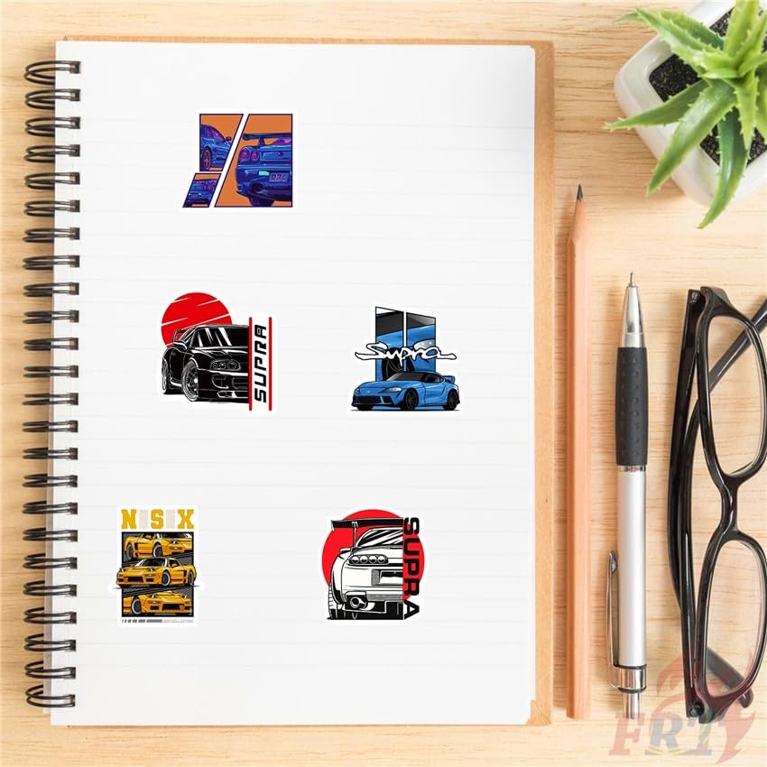 Image of 50+pcs JDM Cars Stickers for Laptop, Journal, Bike Helmet, Diary, Guitar, Mobile Case - Waterproof Residue Free Stickers - Racing Cars