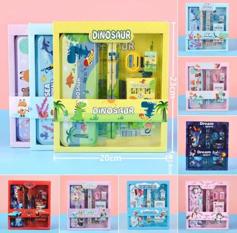 Image of Princess Stationary Kit with 1 Pencil Box Case 2 Pencils 6 Crayon Colors 2 Space Gel Pen 1 Ruler Scale Eraser Sharpener Kit for Kids (Character As Per Available)