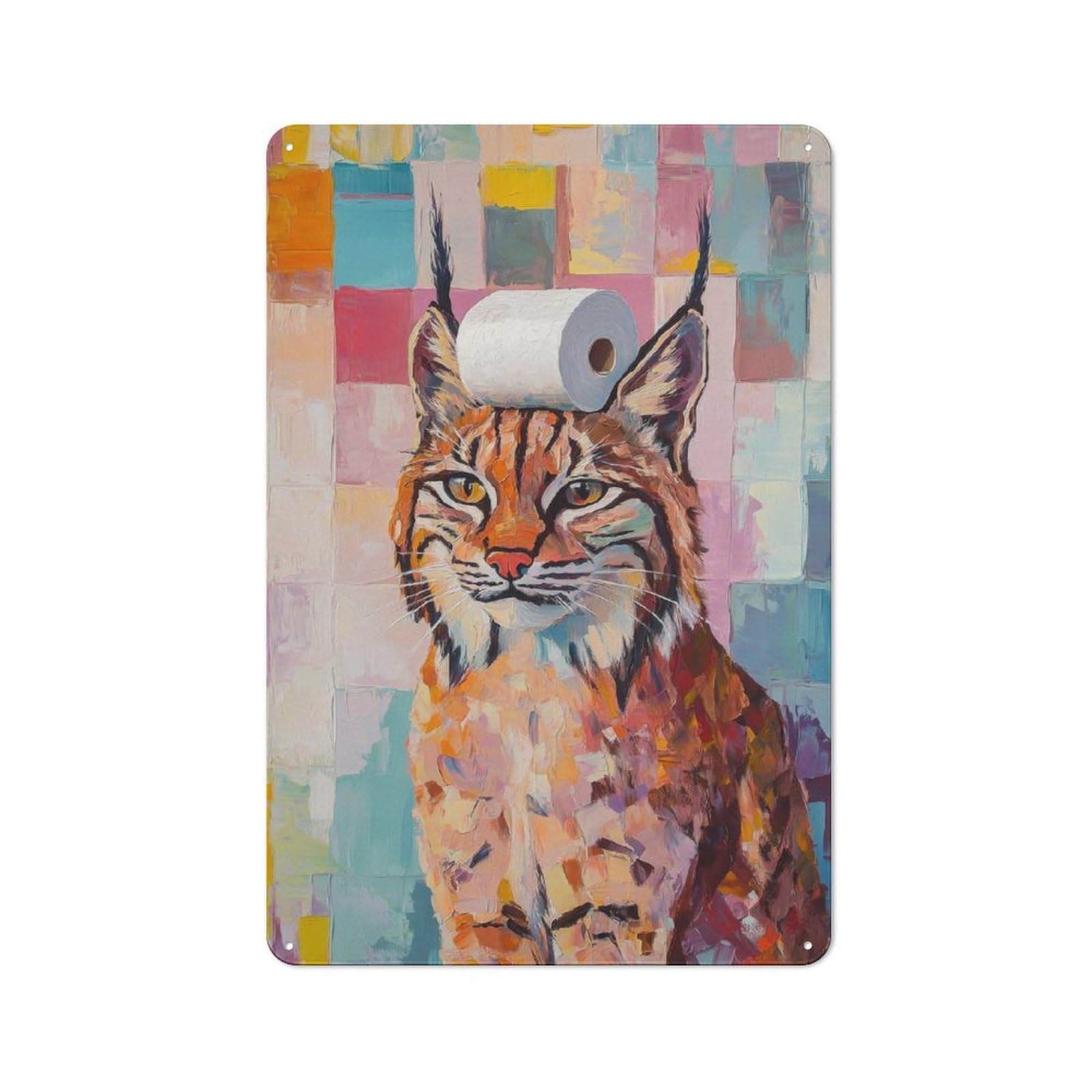 Junmoney Lynx With Toilet Paper Rustic Metal Plaque 30X20cm For Guest Room Or Hallway, A Decorative Metal Sign For Guest Rooms And Hallways