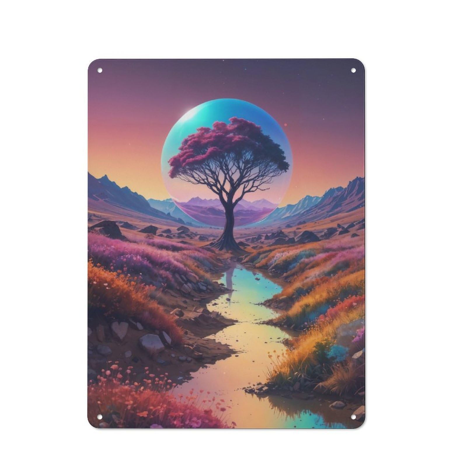 Junmoney Magical River Tree Bubble Tin Wall Plaque 40X30cm With For Hobby Room Or Studio, For Updating Hobby Room And Studio After Moving