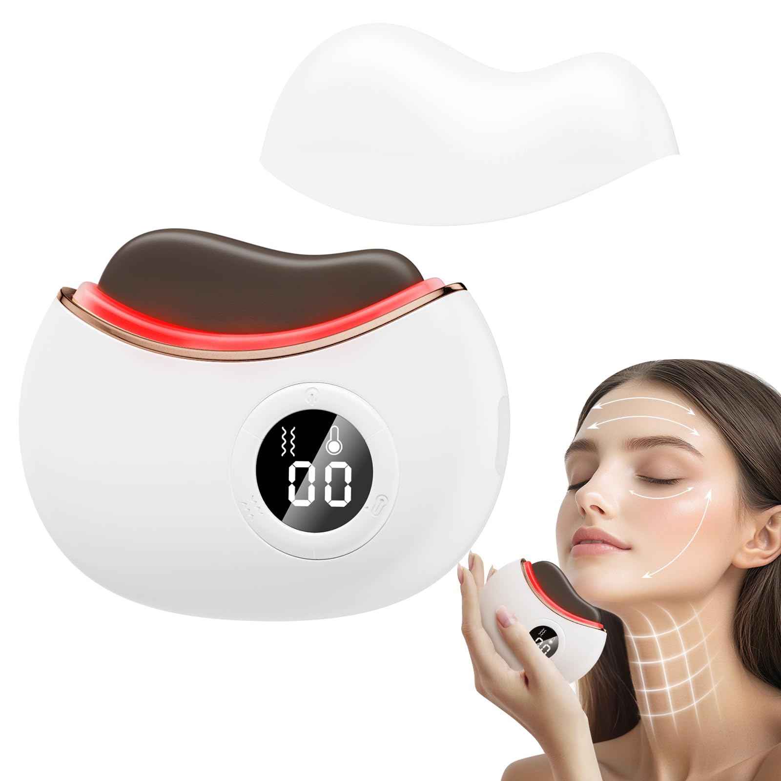 Electric Facial Massager, 9 Modes Anti-Wrinkle Face and Neck Massager, Temperature 40-55°C for Gua Sha Tools, for Anti-Aging, Lifting and Firming of Flabby Skin