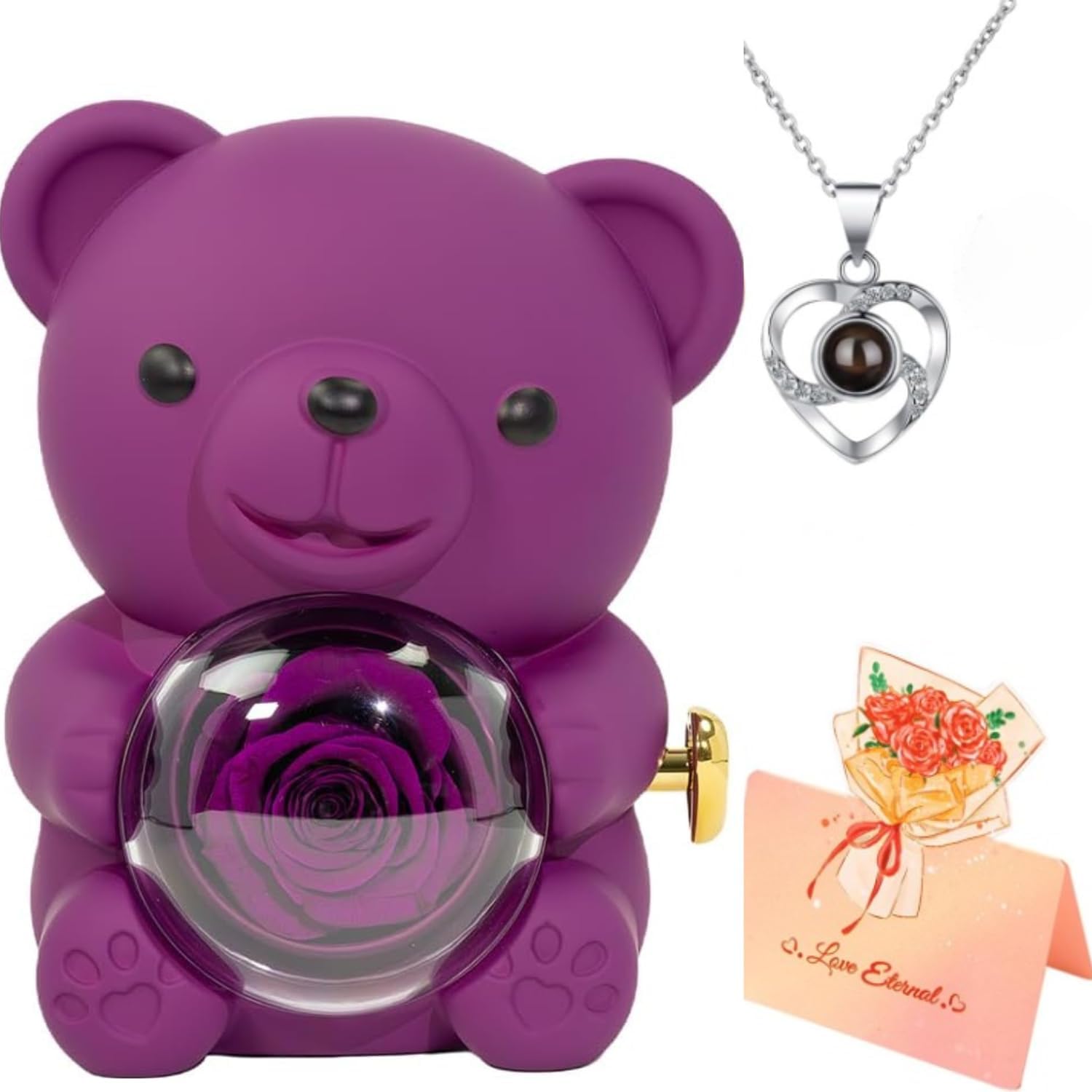 Eternal Rose Necklace for Women Girls Creative Preserved Rose Flower Necklace Gift for Women Creative 'I Love U' Projection Necklace Gifts-image-9