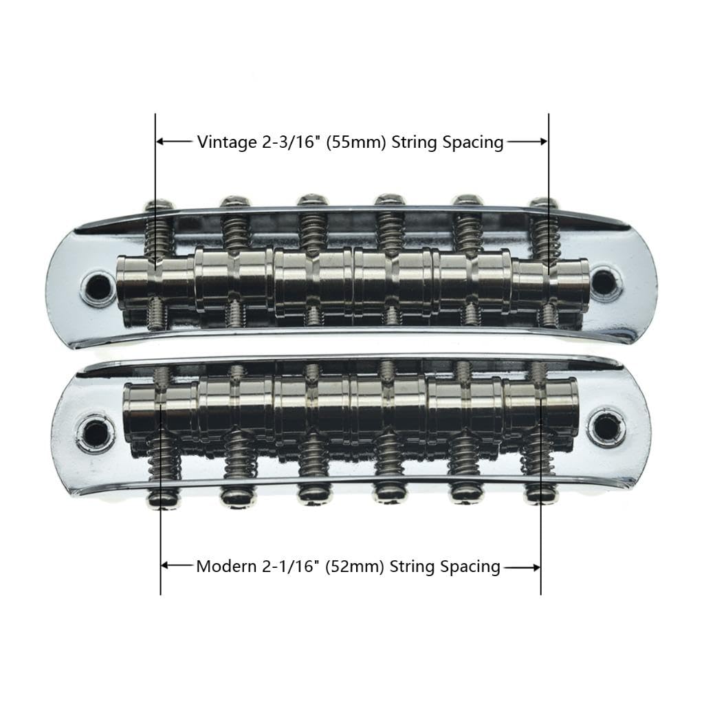 Electric Guitar Bridge Assembly with Barrel Saddles (Fixed Saddle Height) with Modern 52.5mm String Spacing for Jaguar/Jazzmaster Chrome