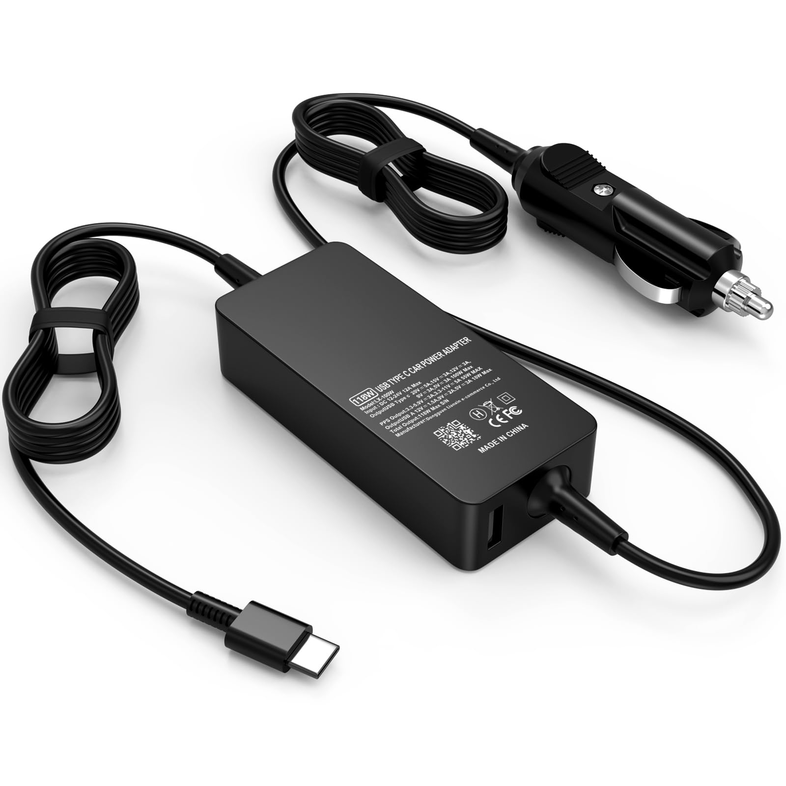 100W USB-C Laptop Car Charger Compatible with Dell, HP, Lenovo, MacBook, Microsoft Surface, MSI, Acer, Samsung, Asus, LG gram, Razer, Google Pixel Universal Type C Power Adapter