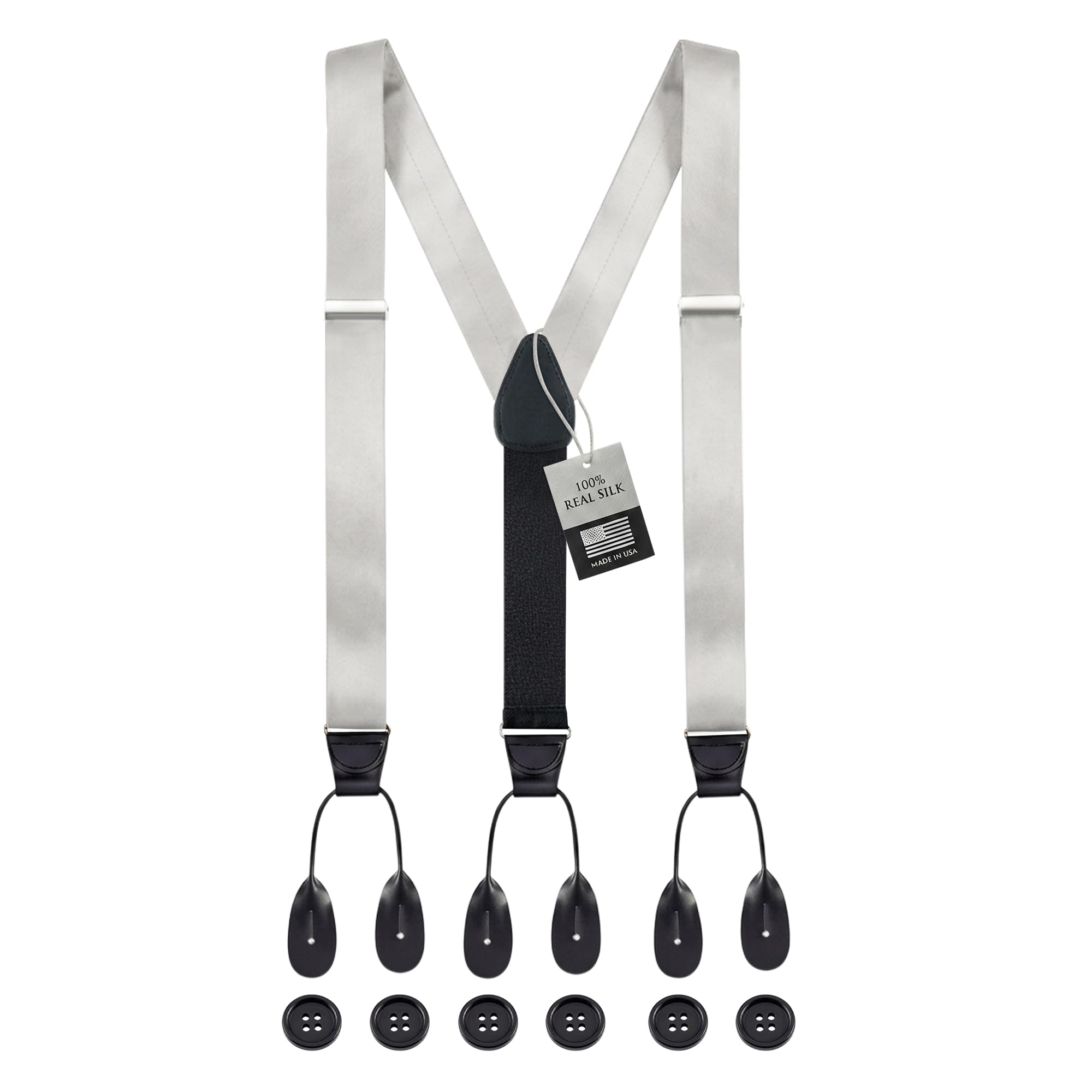 HOLD'EM Tuxedo Suspenders Formal Black 100% Silk Made in USA Button Suspenders for Men Wedding Tux Suspenders for Men