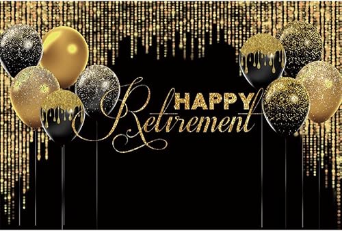 Miniatura 9 de Telones de fondo para fotografía de jubilación con purpurina negra y dorada para fiesta de jubilación, fondo de fotos de 10 x 8 pies, fondo de