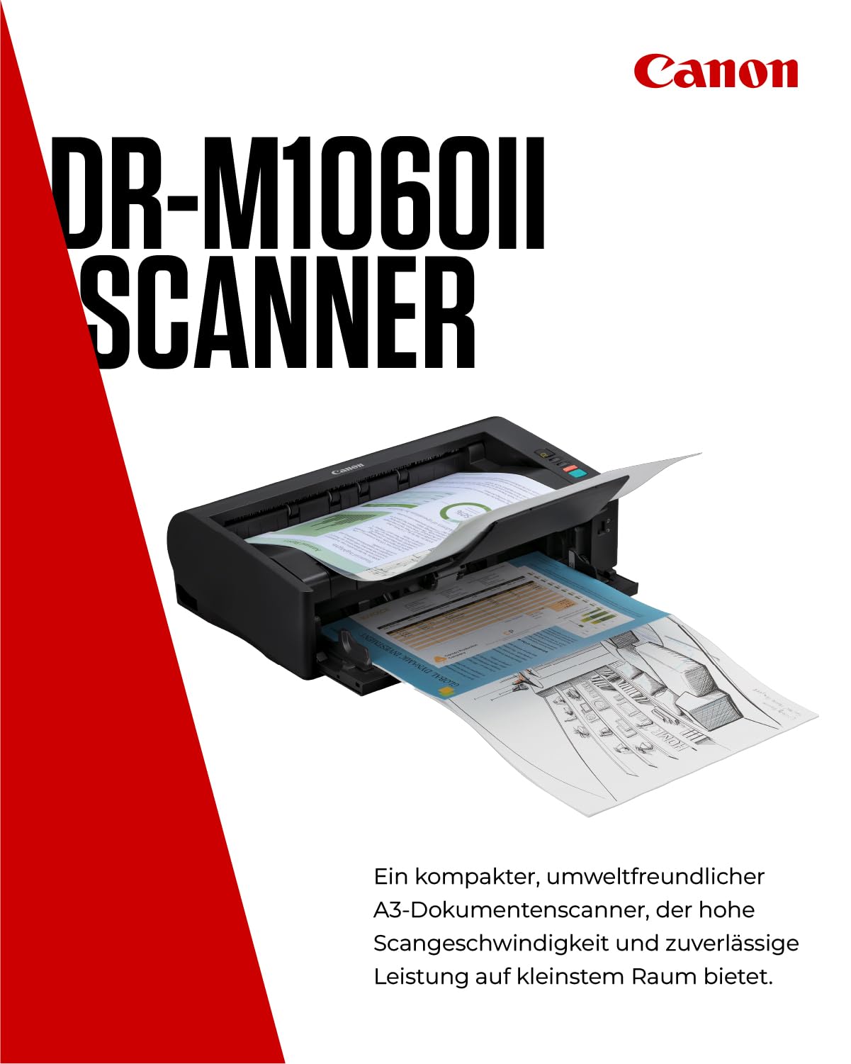 Canon imageFORMULA DR-M1060II A3 Dokumentenscanner | Kompaktes Design & leistungsstark für Büro & Home Office | 600 DPI Auflösung | 80-Seiten-Automatischer Einzug | Mit Canon CaptureOnTouch Pro