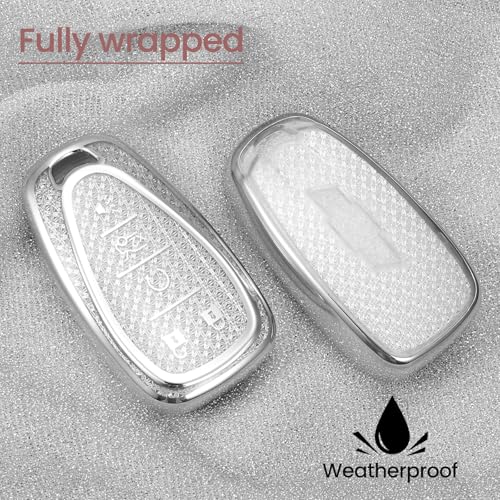 Image of for Chevy Key Fob Cover with Fashionable Zirconia Wristlet KeyChain, Enchanting Diamond Patterns Soft Case for Malibu Equinox Blazer Traverse Volt Bolt Sonic (5 Buttons) Shell (White, B)