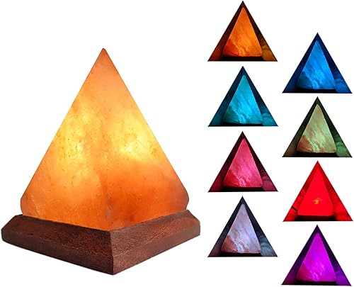 Lámpara USB de sal del Himalaya con 8 colores cambiantes, lámpara piramidal de cristal de sal para oficina, decoración del hogar, yoga, regalo de
