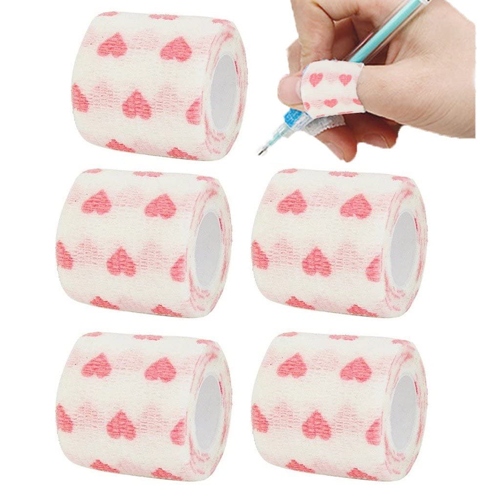 Ymxygz 5 Pack Self Adherent Cohesive Wrap Bandages, Heart Printed First Aid Tape, Elastic Self Adhesive Tape, Athletic, Sports Wrap Tape, Bandage Wrap