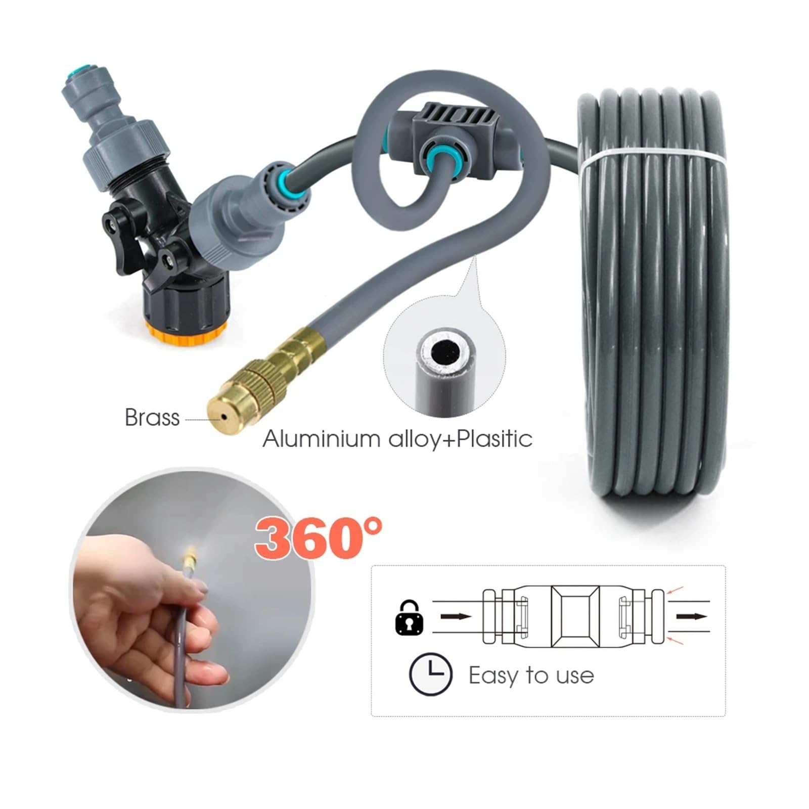 1/4 ''Flessibile regolazione rotativa a 360° Ugello in ottone Set di irrigazione Collegamento rapido Atomizzazione automatica Sistema di irrigazione del giardino(A-30m)