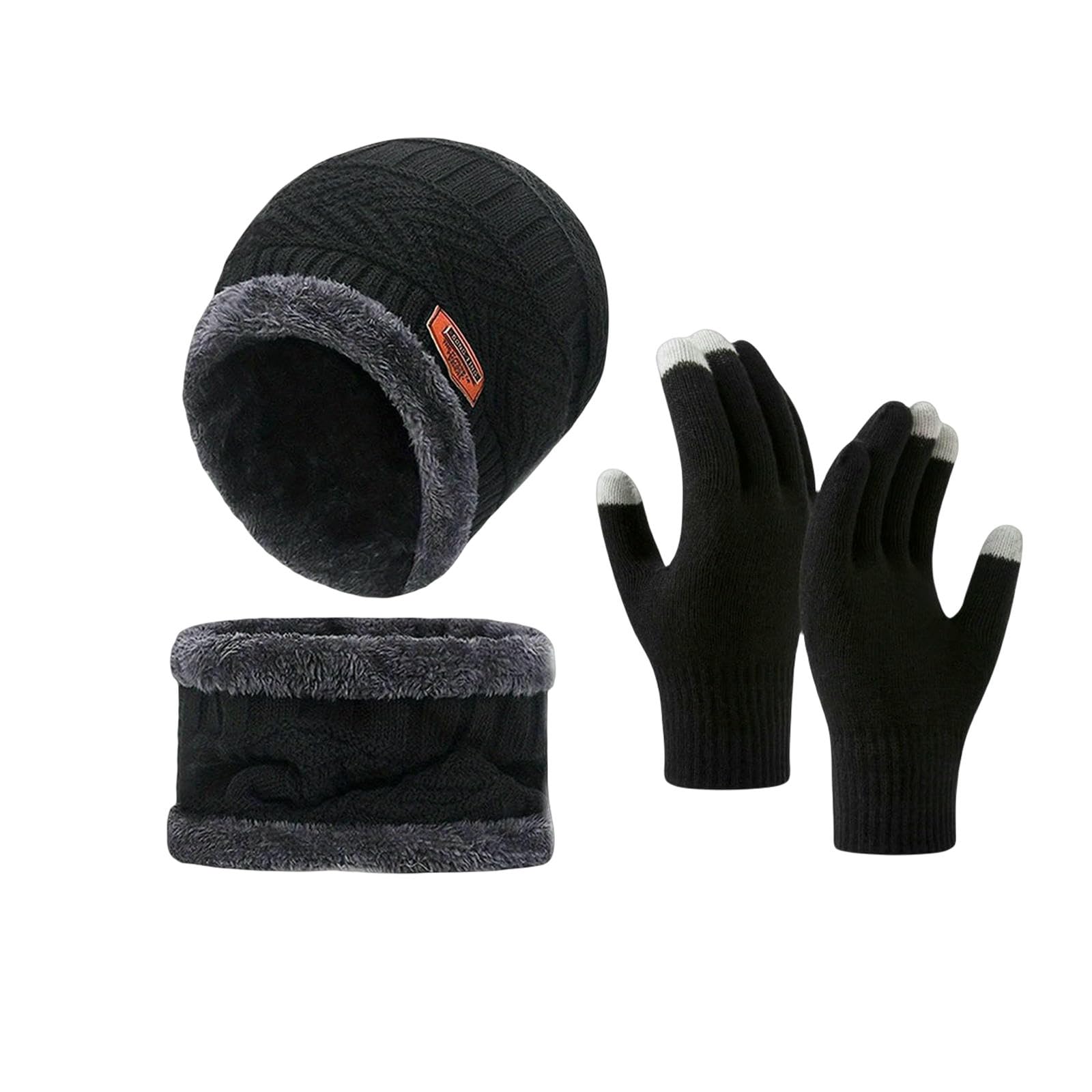 Mütze,Schal & Handschuh-Sets 3 Stücke Männer Frauen Winddichte Wintermütze Outdoor Winter Schal Handschuhe Kaschmir Isolierte Strickmütze Beanie Hüte Für Schal-Marine