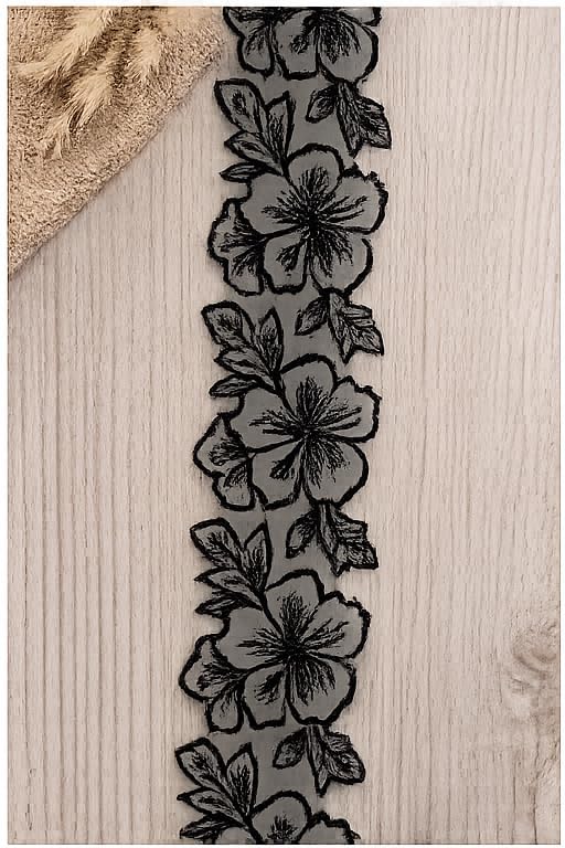 MR MART Premium Black Floral Embroidery Lace Border 3 Meter | Designer Net Lace Trim for Saree Pallu, Burkha, Dress, Suit, Blouse, Dupatta & DIY Tailoring-image-2
