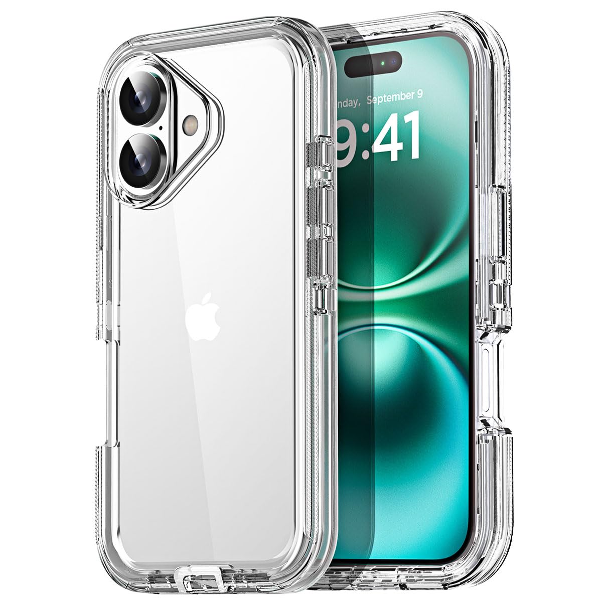 AICase for iphone 16 Plus Case Clear 3 in 1 Heavy Duty Drop Protection Full Body Rugged Shockproof/Dust Proof Triple Layer Transparent Military