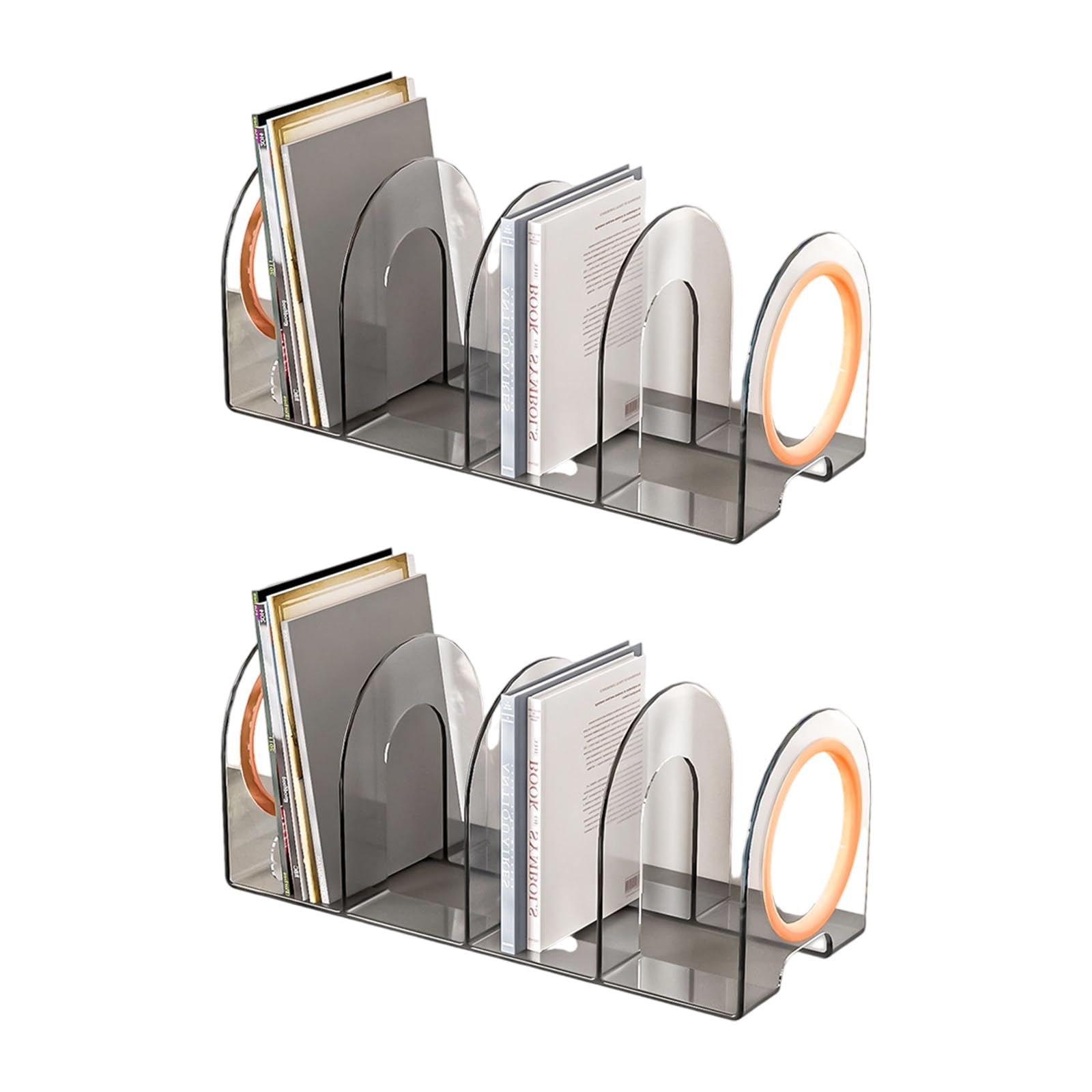 Buxuaaaa 2Pieces Acrylic Bookends for Shelf 4 Section Book End Magazine Stand Book Stoppers Space Saving Desk Organizers Spacing Bookends