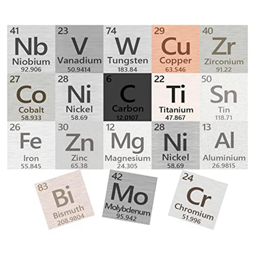 Nagoyuki Cubo di Elementi Metallici da 18 Pezzi 99,99% di Elevata Purezza, Collezione Della Tavola Periodica Degli Elementi (0,39 Pollici/10 Mm)