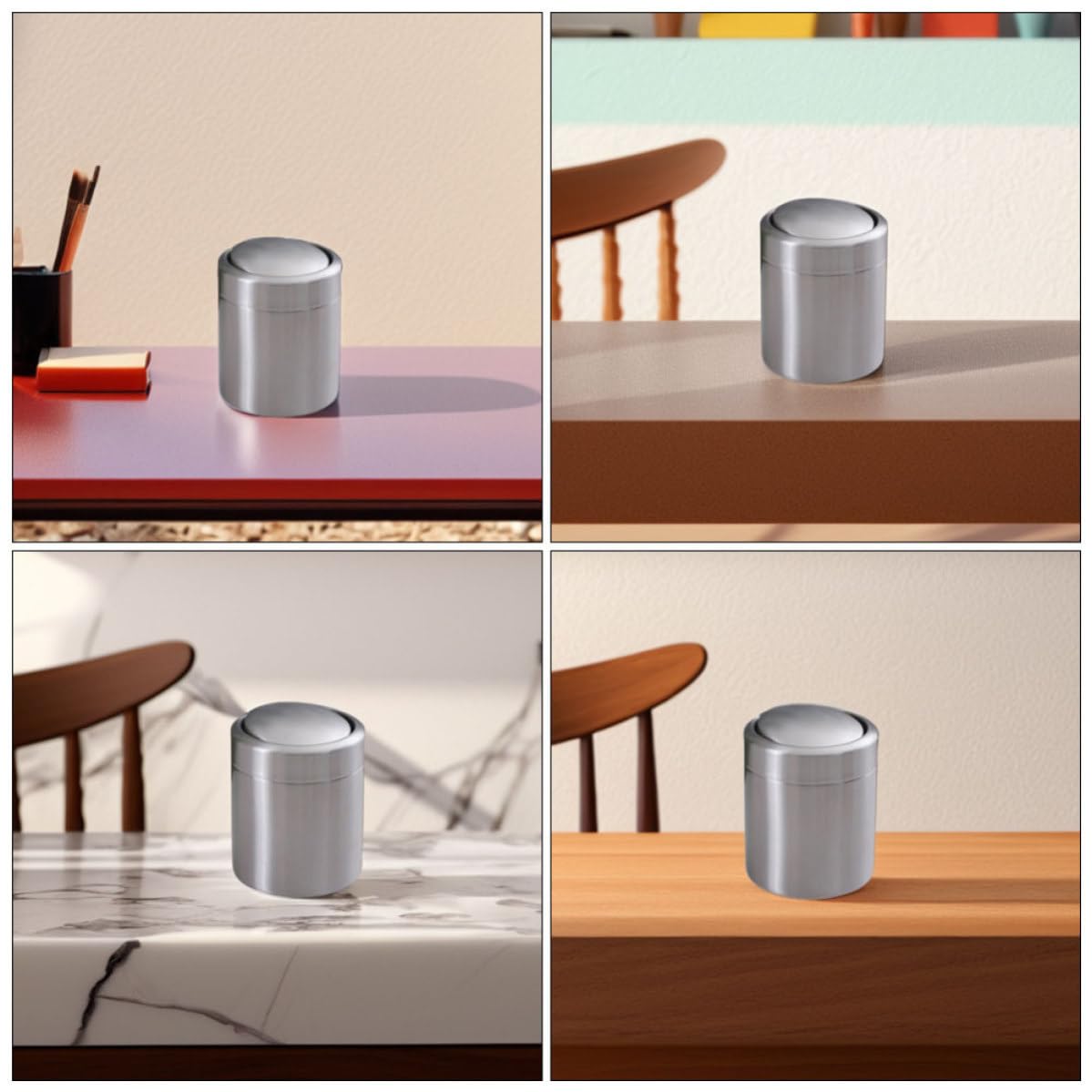 Garneck Cubo de Basura Pequeño Diseño Rectangular Moderno y Elegante de 1,5 L de Acero Inoxidable con Tapa Adecuado para Escritorio o Baño