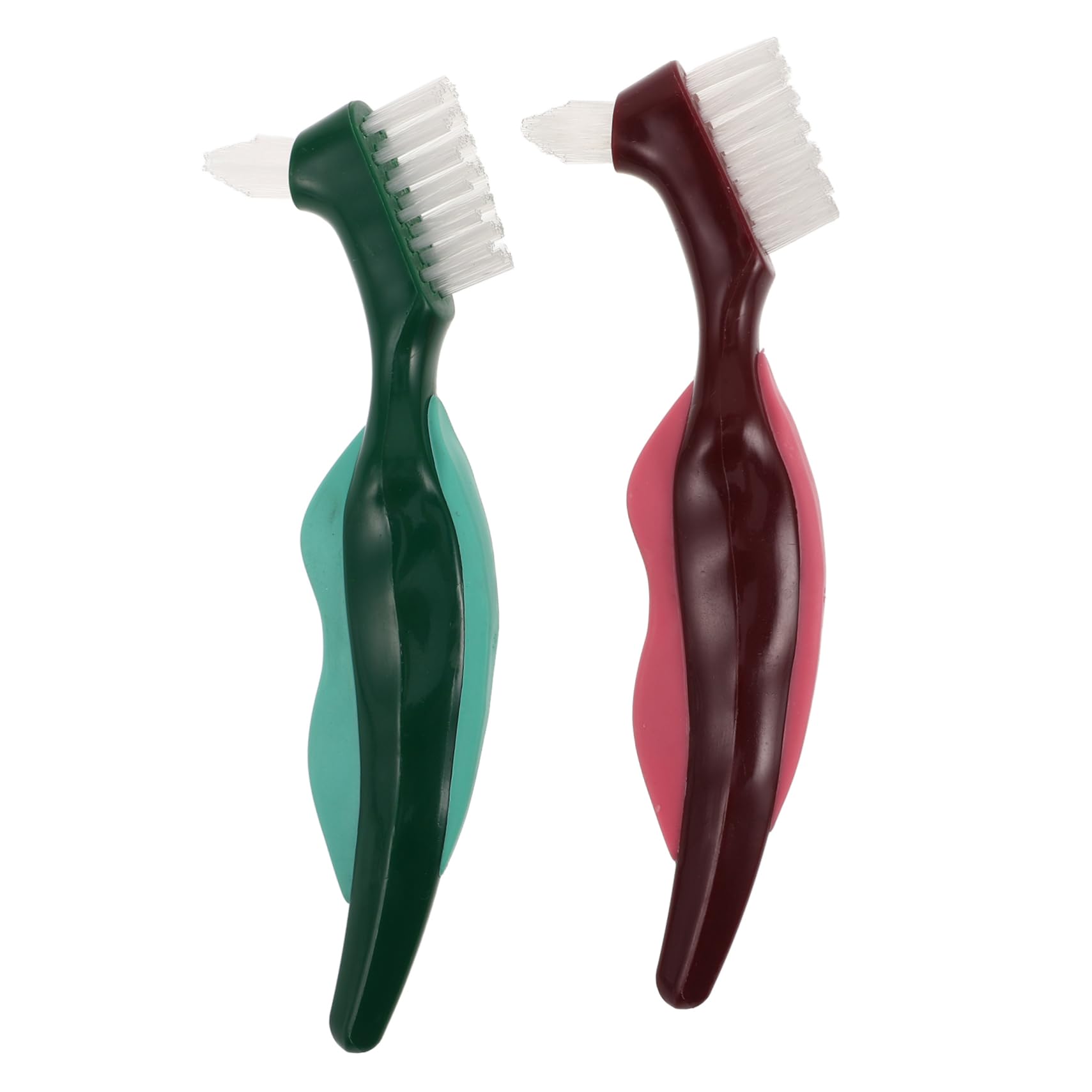WOFASHPURET 2Pcs Dentures Cleaning Brush Hard Bristle Dual Head Tool for False Care Ergonomic Antislip Handle Gentle Surfaces for Seniors