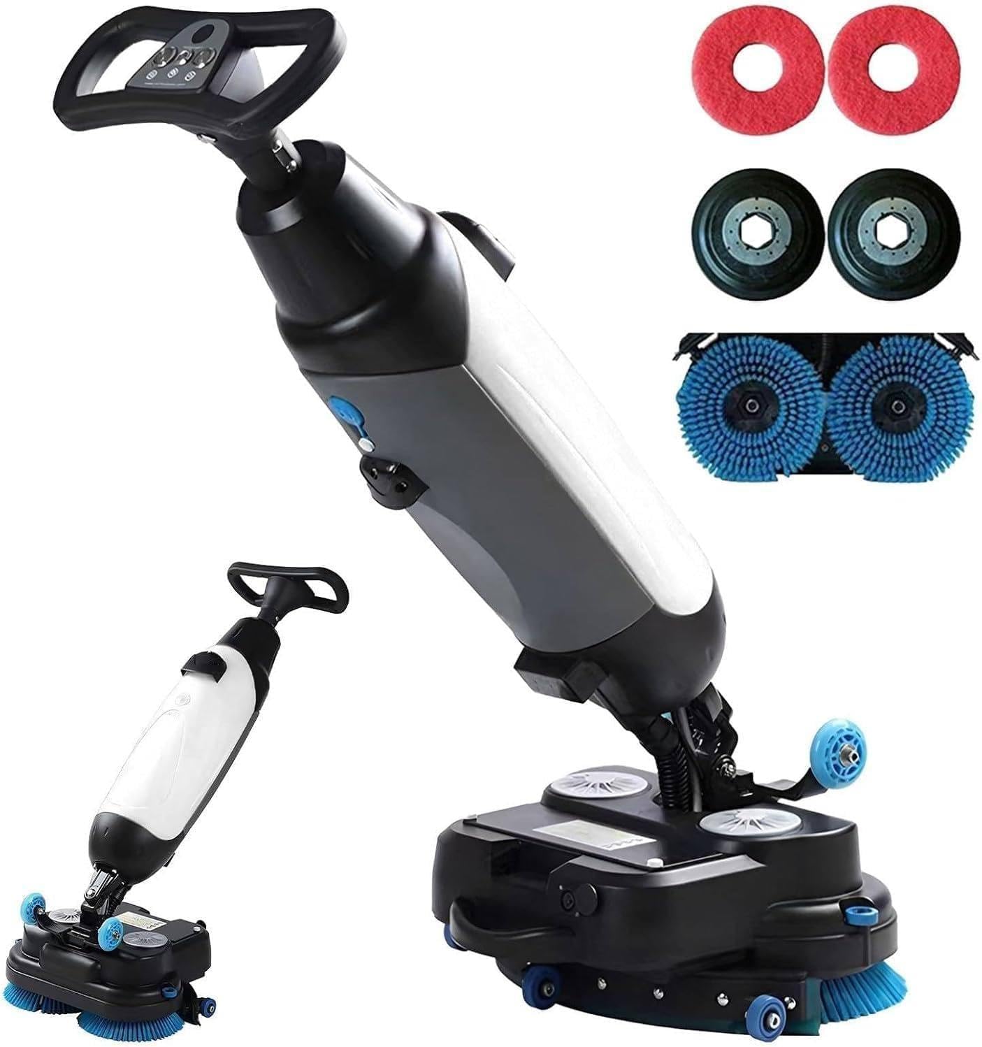 Drmoxin White 17" Commercial Floor Scrubber Machine, Mini Floor Machine, 13000 Sqft/H, Cordless Floor Washer, Hand Push Scrubber Dryer, 350 Rpm Rotary Double Brushes For Supermarkets