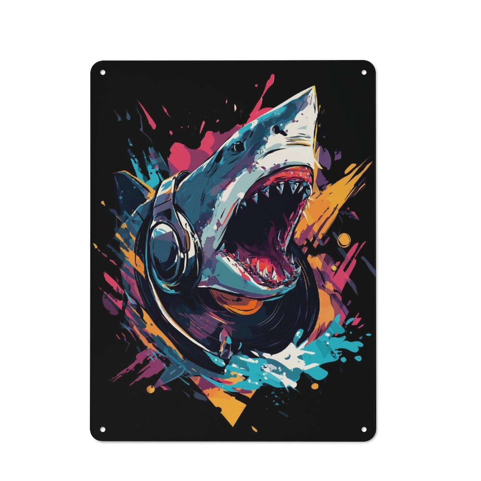 Vibrant Shark Art Classic Metal Wall Decor 40x30cm, Metal Sign for Cafe, Pub, Workshop Or Home Bar, Small Accent for Blank Walls