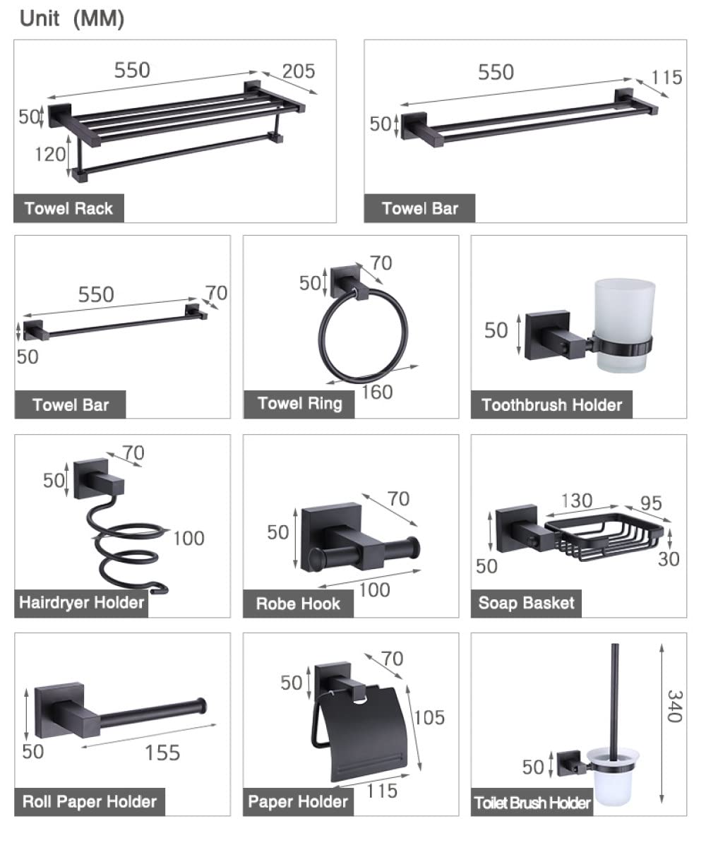 Accesorios de Hardware de baño de Aluminio sólido Toallero Estante Sostenedor de Toalla Individual Estante para soplador de Aire de Pared Soporte para Cepillo de Inodoro Gancho, Barra de pañuelos