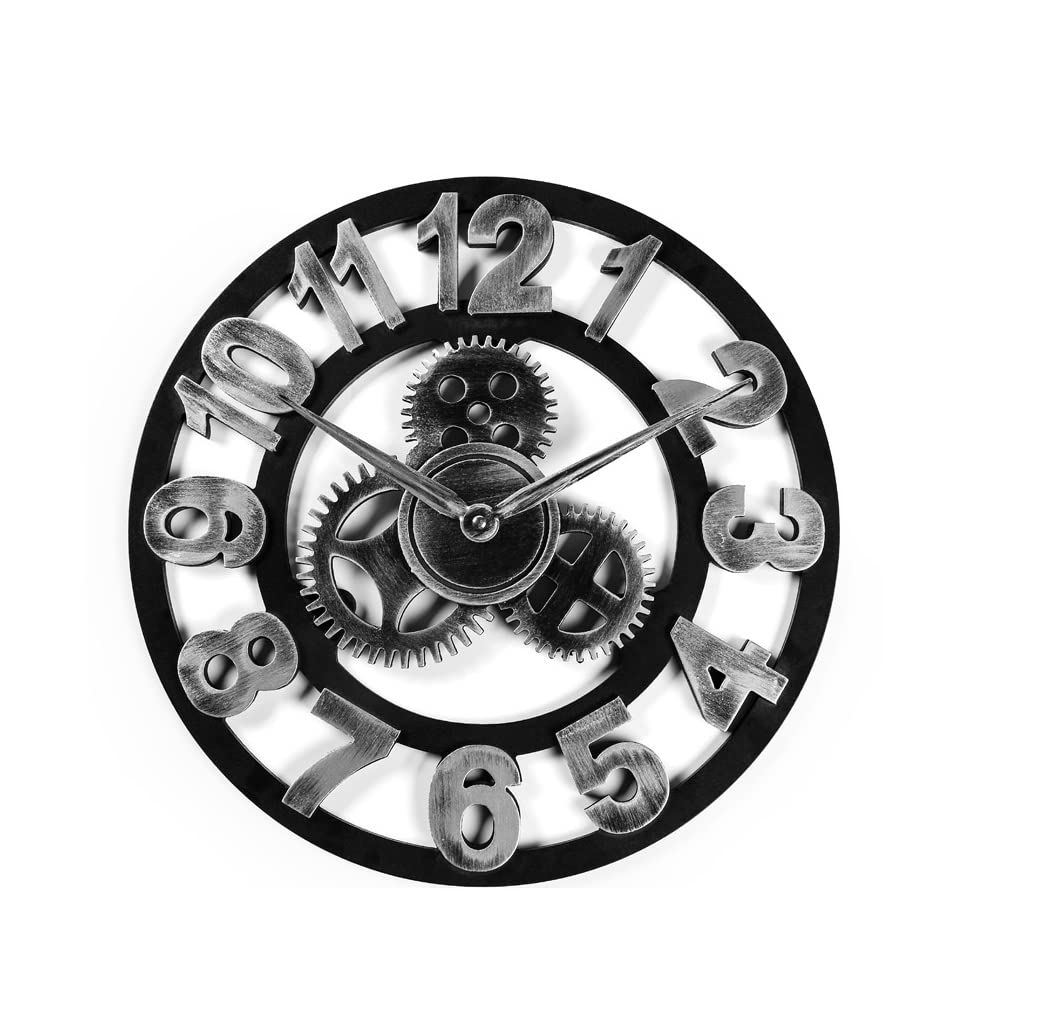 MYUYEE Farmhouse Vintage Clock Loft Retro Silent Non Ticking Gear Roman 3D Numeral Metal Clock Living Room Bedroom for Bedroom Office,B-50cm (C-80cm)