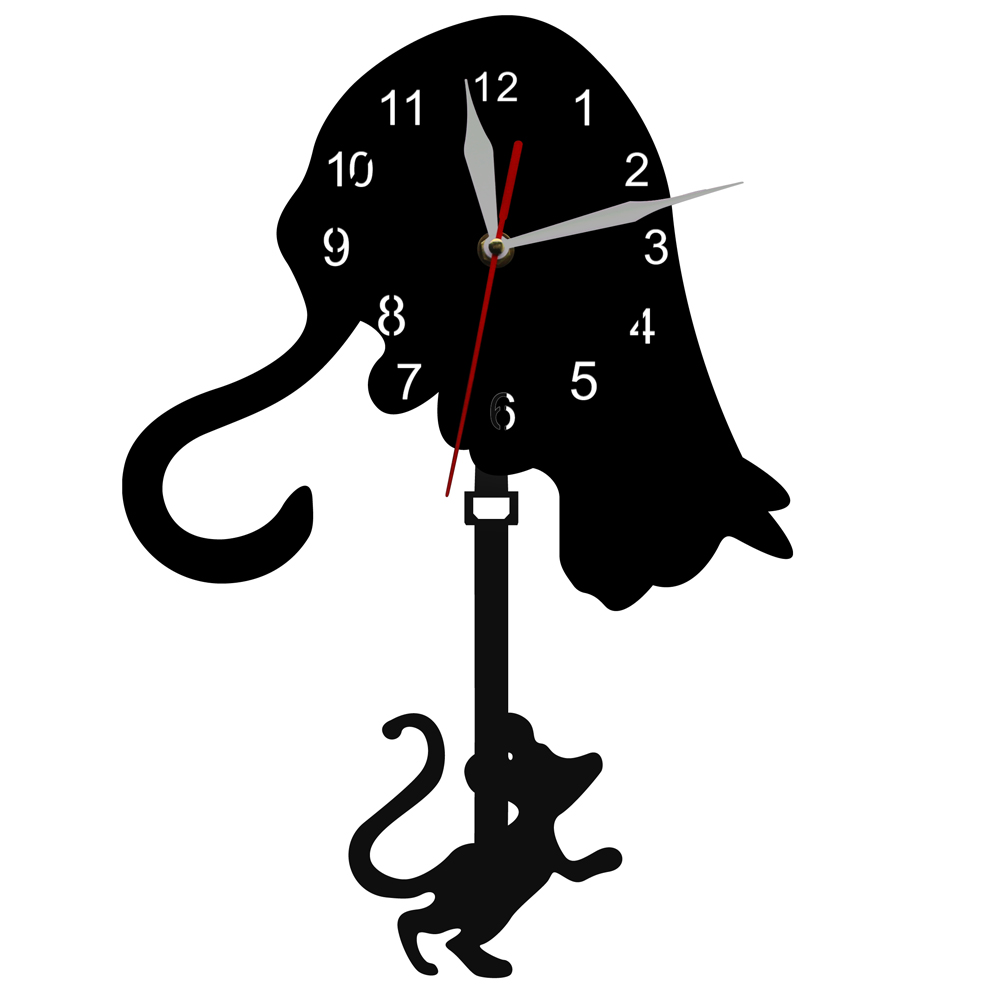 Reloj de Pared con Péndulo de Gato y Ratón Negro miniatura 7