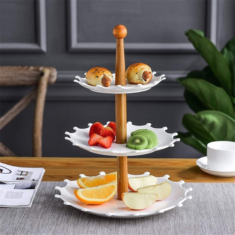 Soporte de 3 Niveles de Cupcake, Soporte de Servidor de cerámica en Escala, Bandeja de Torre de refrigerios de Fruta de Postre para Boda casa de cumpleaños Fiesta de té Baby Shower, Blanco