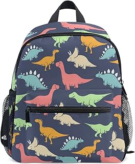 Colorful Dinosaur Preschool Backpack with Chest Strap,Mini Toddler Backpack with Name Tag Daycare Toy Bag for Boys Girls,10 x 4x 12 Inches