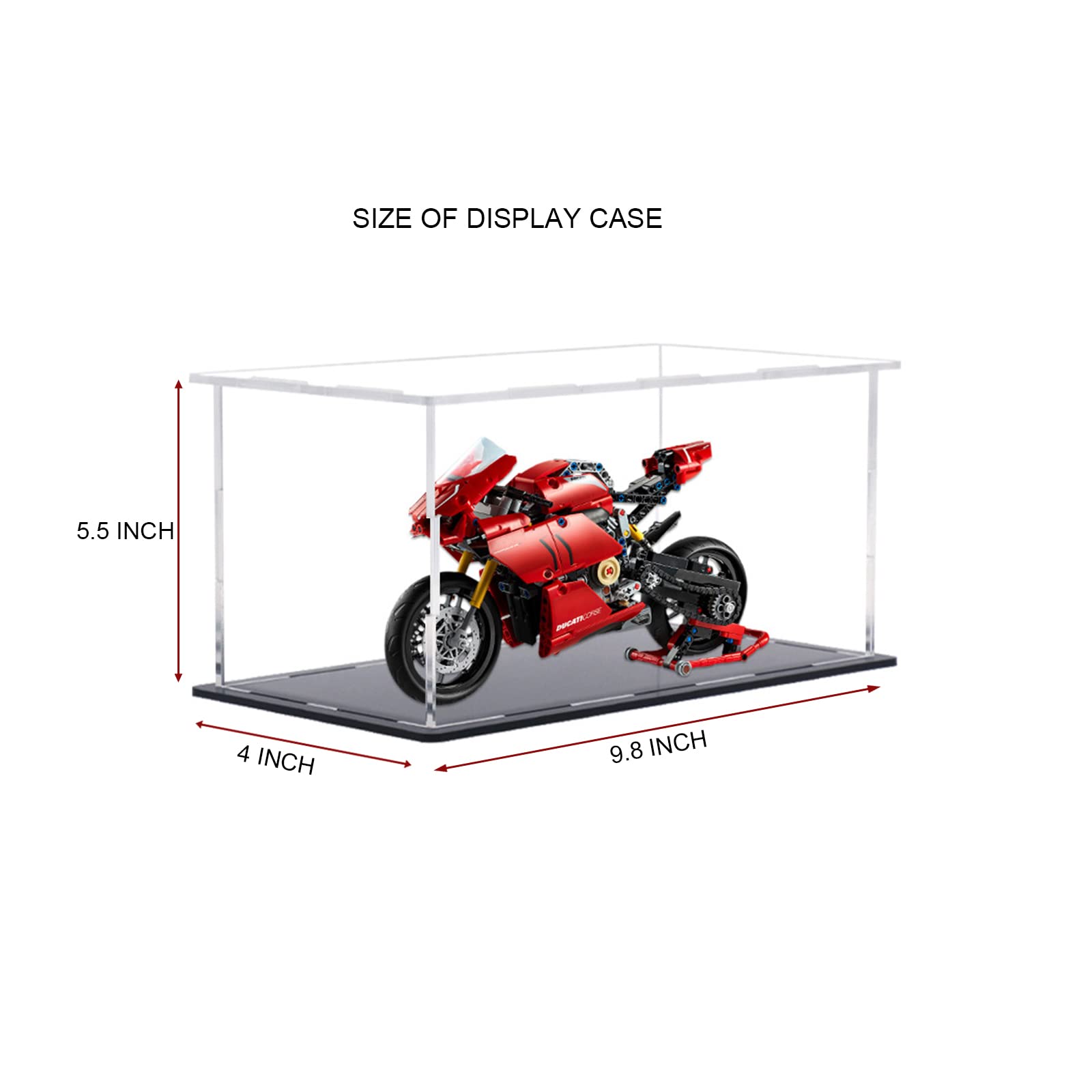 Clear Acrylic Display Case,Self-assembly Display box with black acrylic base,Countertop Box Cube Organizer Stand Riser Dustproof Protection Showcase for action Figures toys Collectibles(10x4x5.7 inch) 4