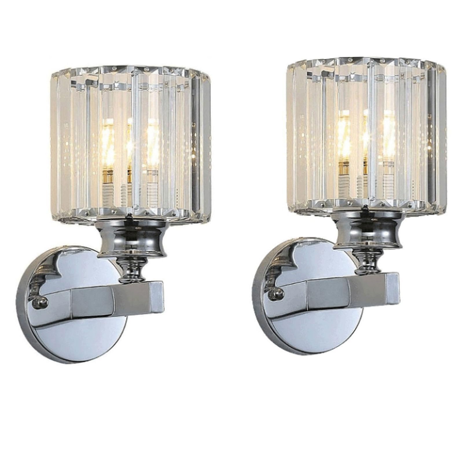 FZQSXAZU 2 Pack Modern Crystal Gold Wall Light Sconce,E27 Lamp,Wall Lighting Fixtures for Bedside Bedroom Living Room(Color:Silver Round)