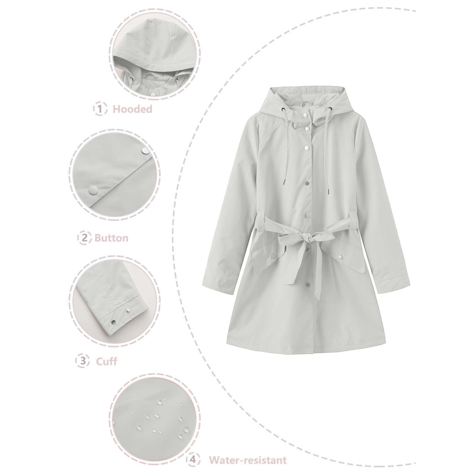 Veste Imperméable Femme Coupe-Vent avec Capuche et Ceinture Randonnée