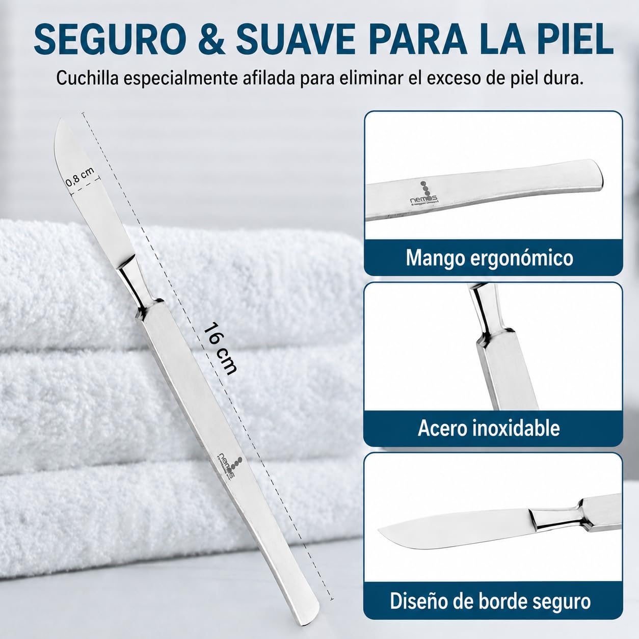 REMOS bisturí romo [16cm] inoxidable - para raspar los callos después de un baño de pies