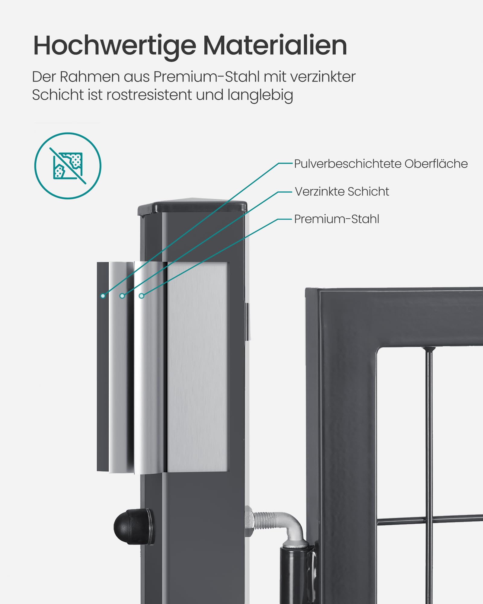 SONGMICS Gartentor, Gartentür, verzinkter Stahl, Zauntor, Hoftor, abschließbar, rechteckiges Rohr, Tür 106 x 100 cm (B x H), grau GGD210GZ01