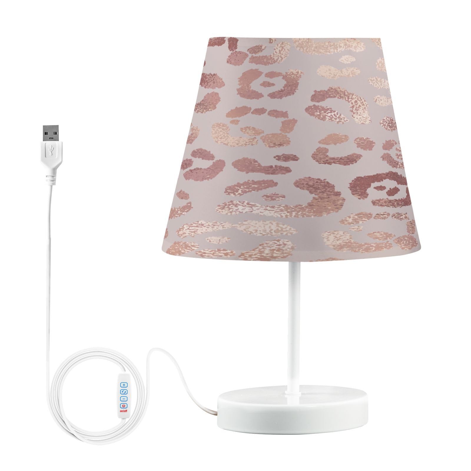 Mnsruu Bedside Table Lamps with USB Ports, Rose Gold Leopard Print Pink Nightstand Desk Lamps for Bedroom, Living Room, Office,S