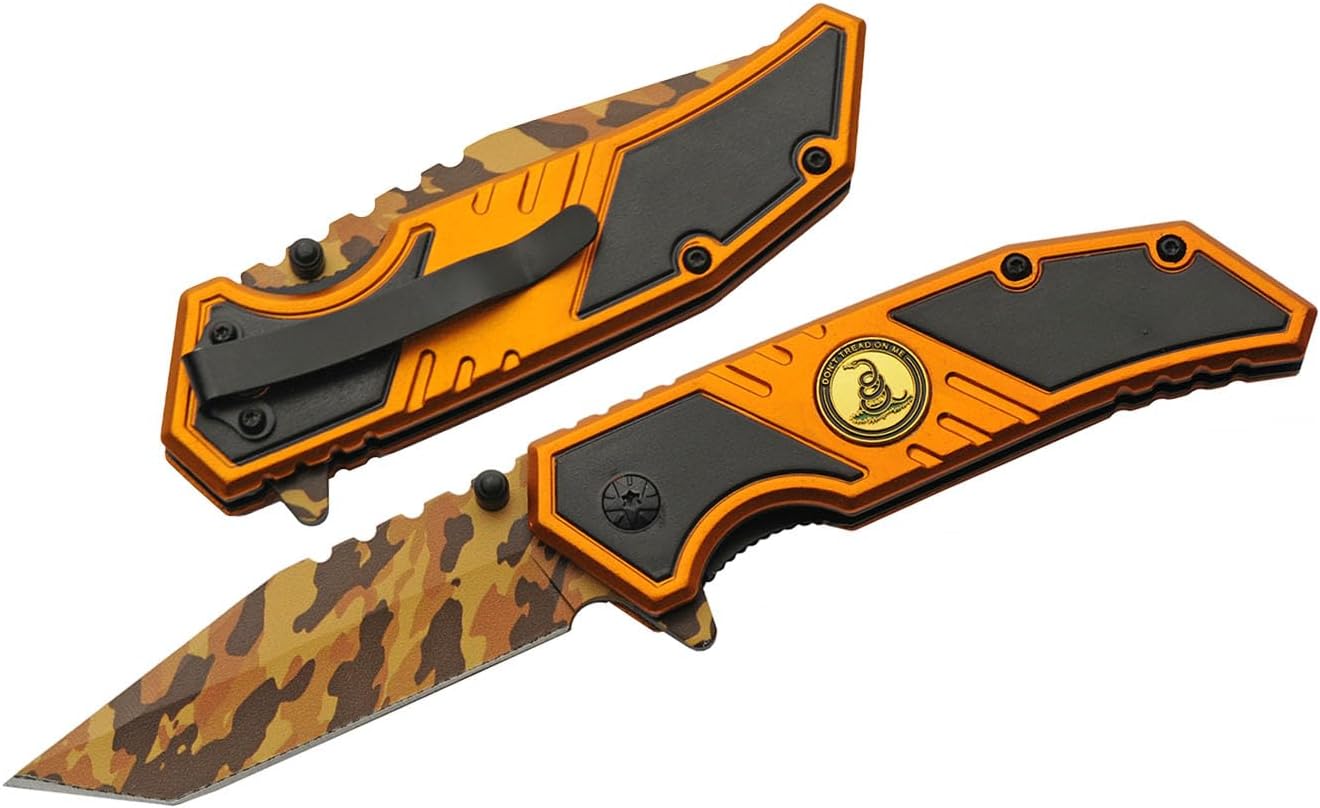 7.5" Gold Camo Don’t Tread On Me Folding Pocketknife With Pocket Clip