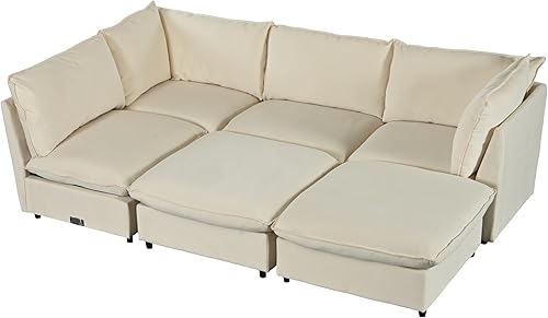 Miniatura 5 de JIVOIT U-Shape Sectional Sofa Set, Modern Large Modular Sofa Set, 2 Large Chaise with Removable Ottomans for Living Room, 6-Seat Upholstered Sofa
