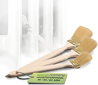 ToolSpace Heizkörperpinsel 3X Eckpinsel 36/50/63 mm Premium Universal Set Malerpinsel Lang Stiel für Schwer Zugängliche Stellen Winkelpinsel Fassadenpinsel Naturborsten schräg Kopf präzises Streichen