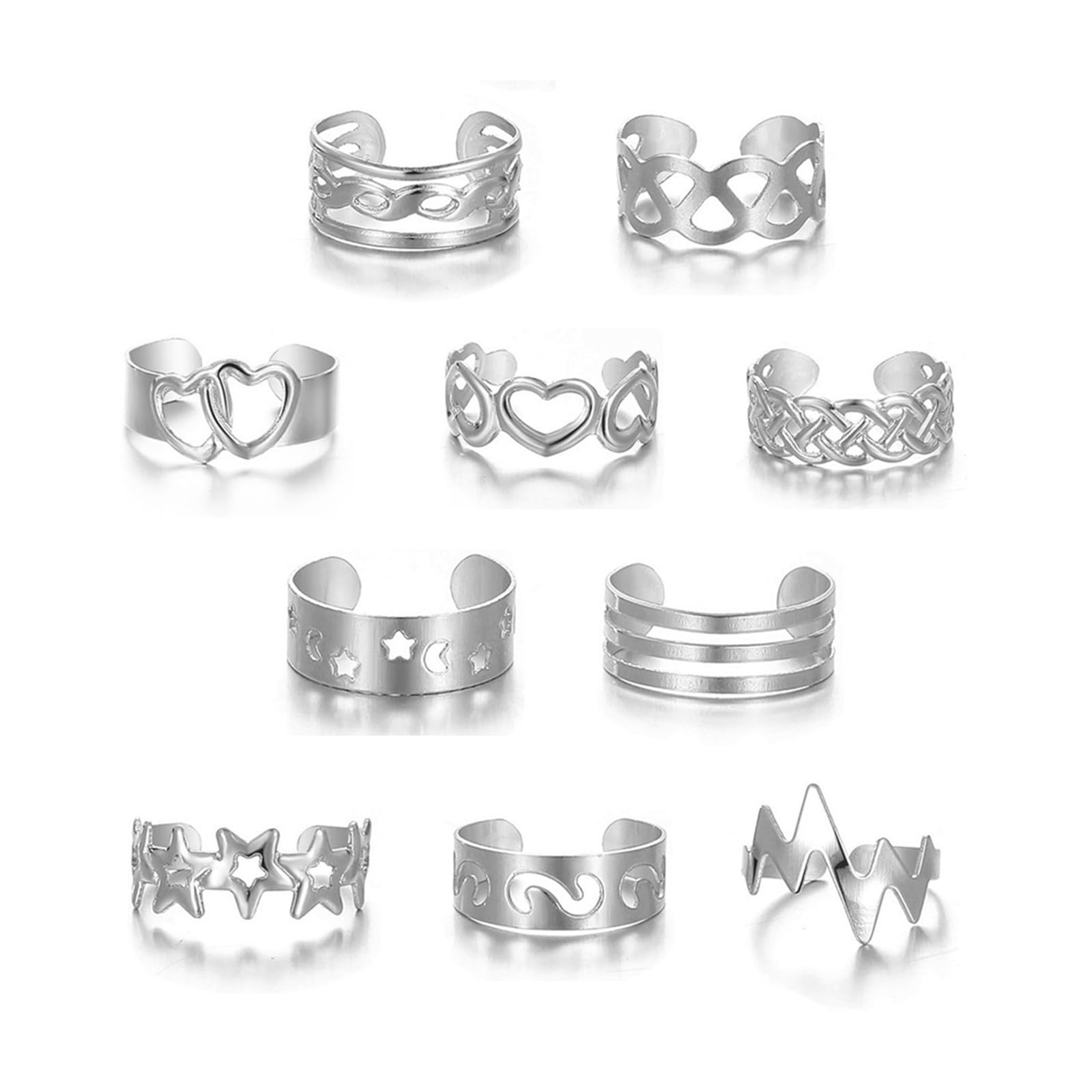 12PCS Toe Rings for Women 14K Gold/Silver Plated Adjustable Toe Ring Set Open Heart Arrow Infinity Rings Beach Foot Jewelry for Summer