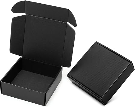 Mcfleet 6x6x2" Small Black Shipping Boxes - 24 Pack Corrugated Cardboard Mailing Box Packaging for Small Business - Tab Locking Literature Mailer Flat Empty Gift Packing Supplies | Tab Locking Literature Mailer Flat Empty Gift Packing Supplies - Mailing Box Packaging for Small Business